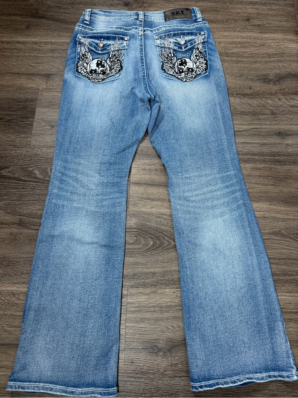 SKY Premium Collection Embellished Skull Wing Bootcut Jeans Size 11/12